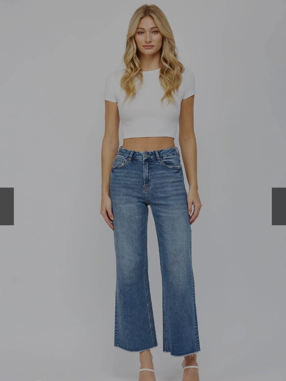 Mica Los Angeles Super High-Rise Wide-Leg Raw Cut Hem Jeans Sz. 31x26"